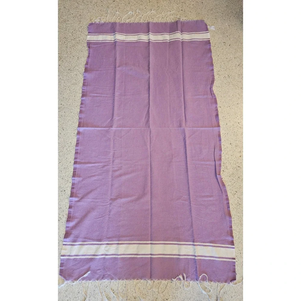 Purple White Stripe Turkish Cotton Fringed Beach‎ Towel Fouta Peshtemal 70x36